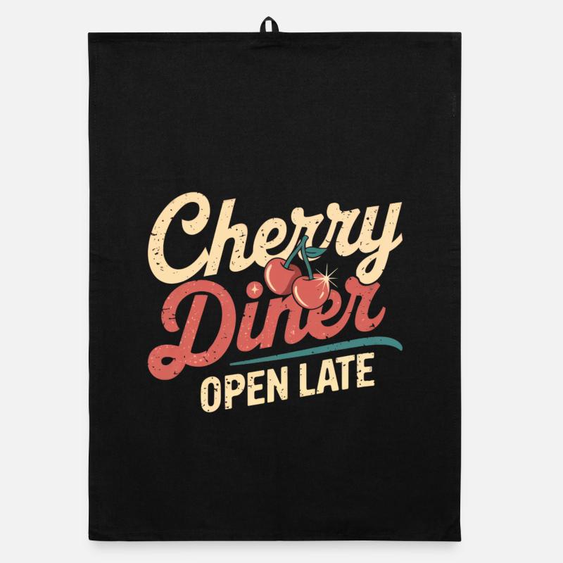 Cherry Diner – Retro Café Style Organic Geschirrtuch