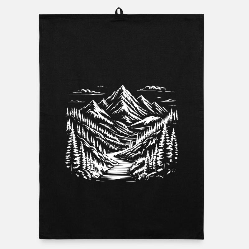 Mountain sketch landscape Organic dish towel