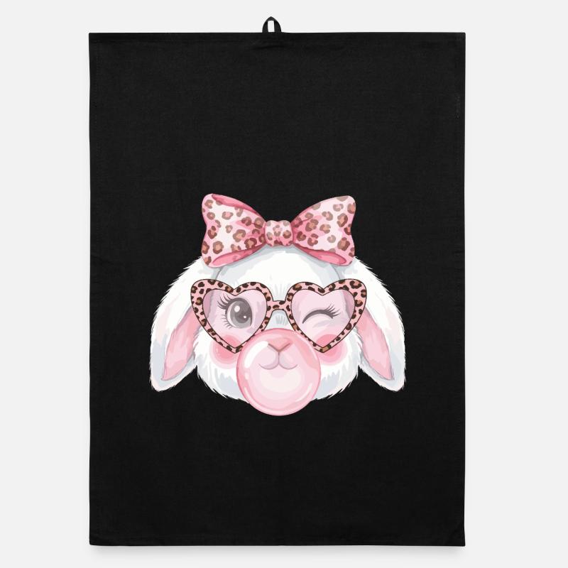 Leopard Glasses Easter Bunny with Pink Bow Organic dish towel