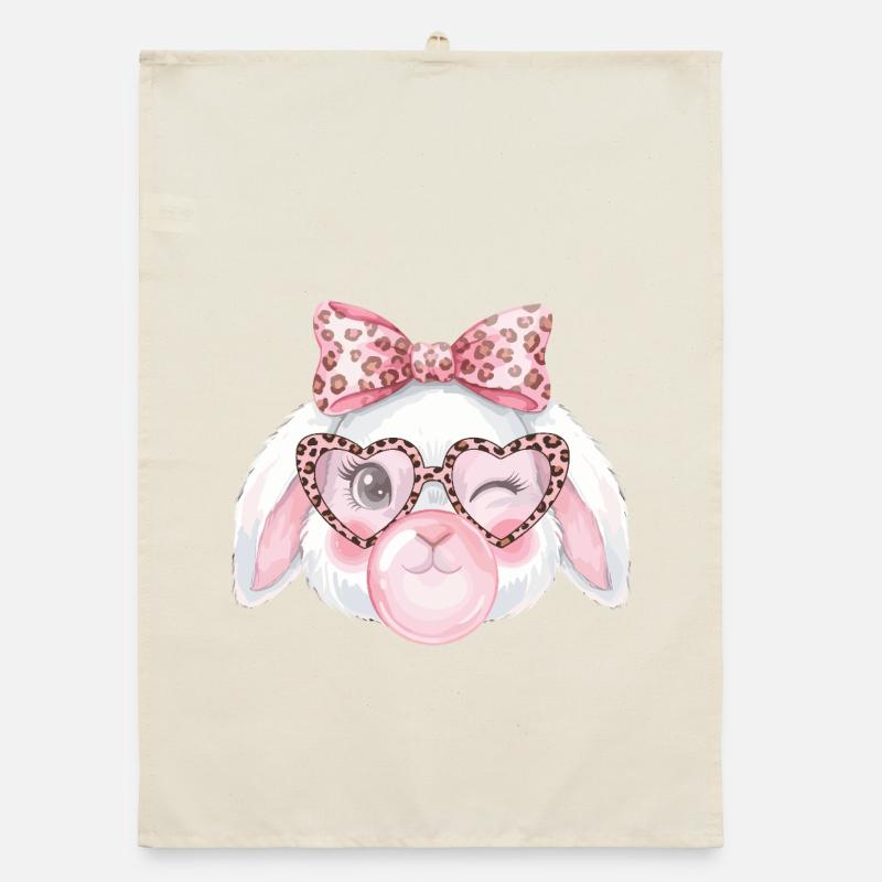 Leopard Glasses Easter Bunny with Pink Bow Organic dish towel