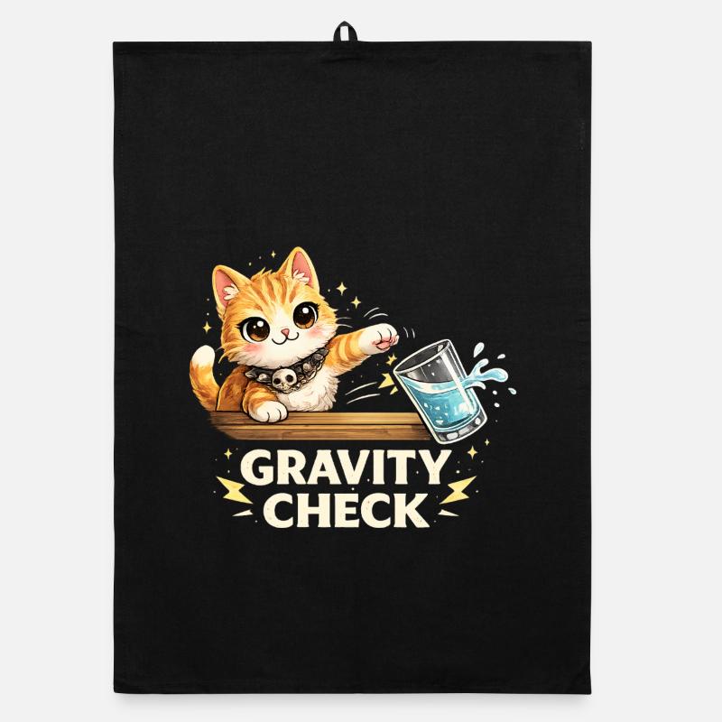 Déclaration drôle de chat Gravity Check Torchon bio