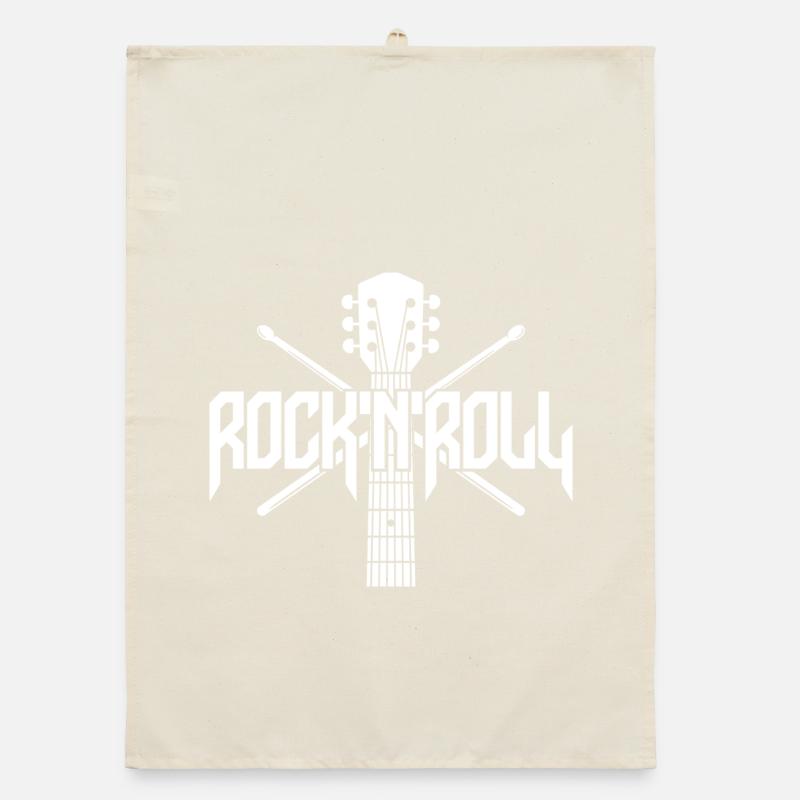 Rock 'N' Roll Logo with Guitar and Drumsticks Organic dish towel