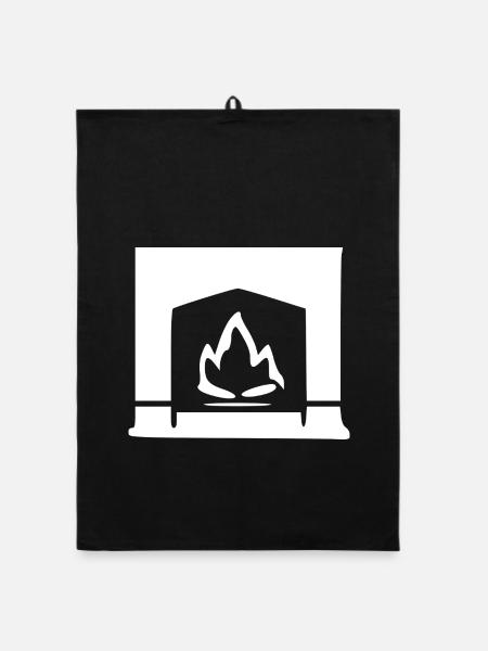 Fireplace Flame White Gift - Organic dish towel - black - Front