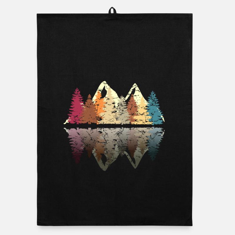Forêt sur le lac au design rétro grunge - Torchon bio - noir