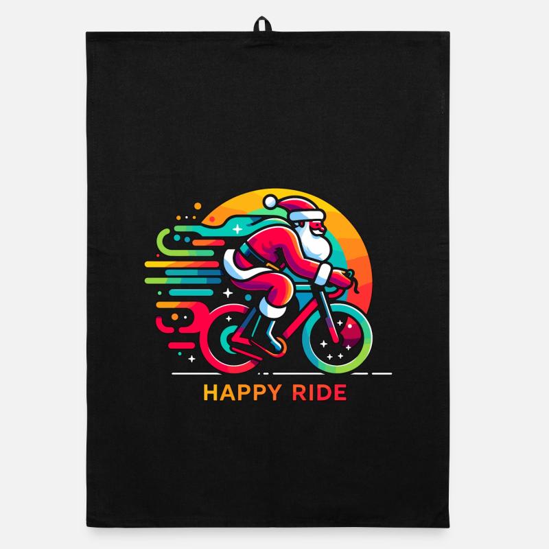 Lebendiger Weihnachtsmann Radfahren Illustration Organic Geschirrtuch