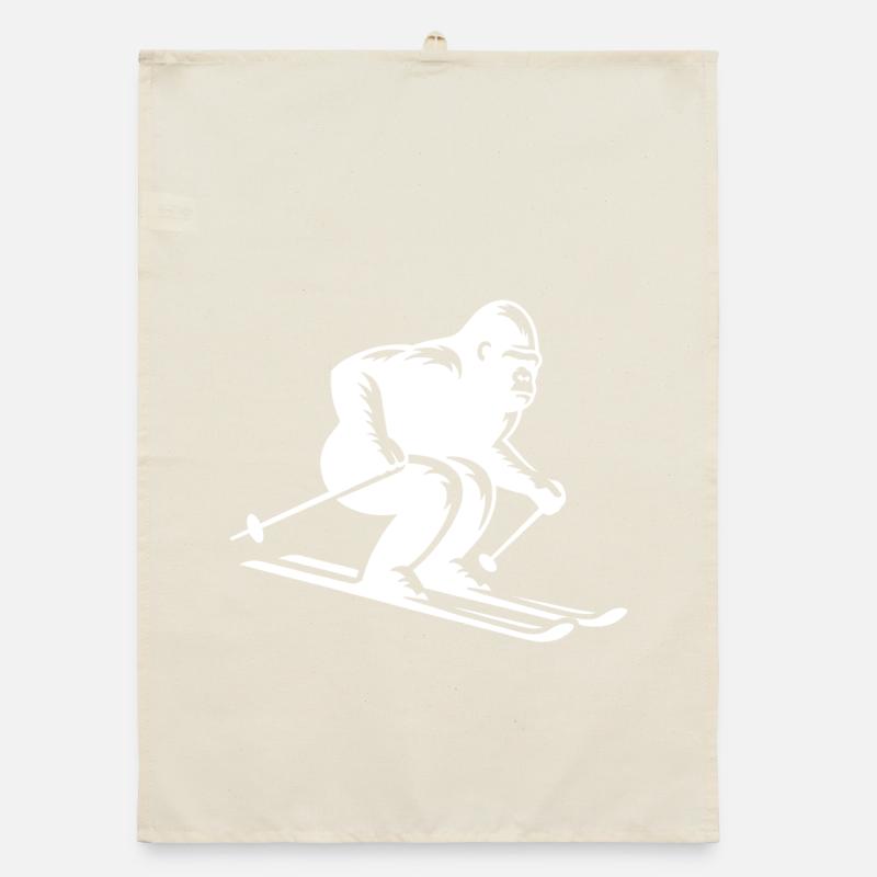Singe Gorille Chimpanzé Ski Silhouette Design Torchon bio