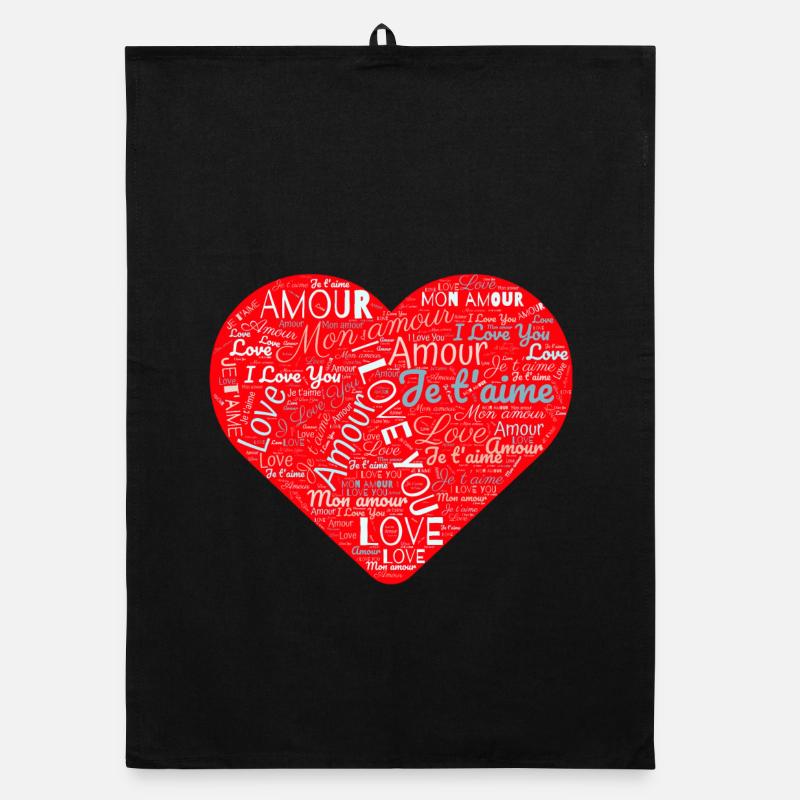 COEUR. COUPLE. JUST MARRIED. EVJF. SAINT VALENTIN. - Torchon bio - noir