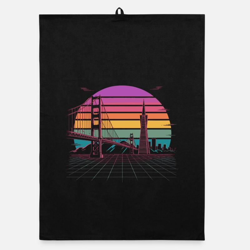 Rainbow Bridge Neon Skyline San Francisco Torchon bio