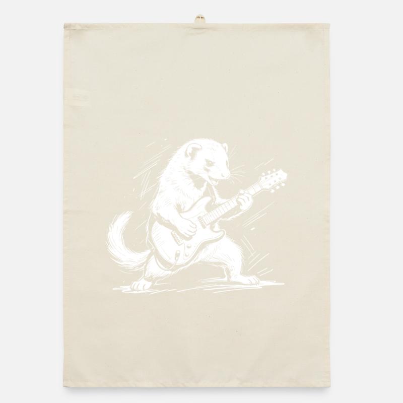 Frettchen mit Rock-Gitarre Organic Geschirrtuch