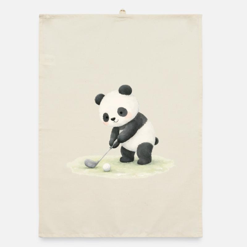 Panda Playing Golf Illustration Organic dish towel