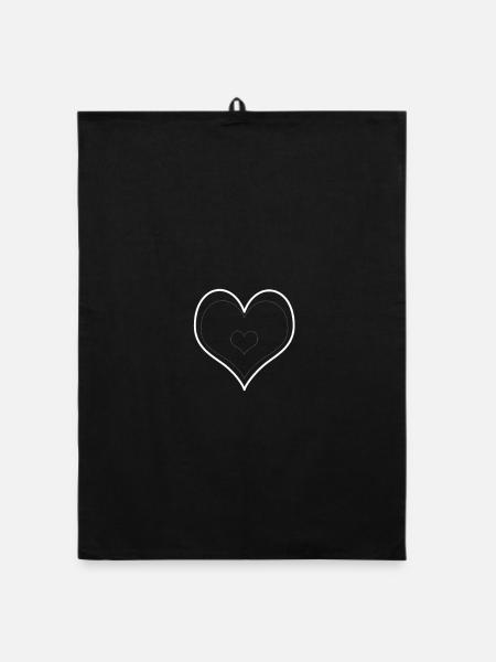 Minimal Heart Duo Outline - Organic dish towel - black - Front