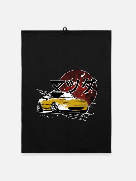 Japanisches Auto gelb Japanische Schrift - Organic Geschirrtuch - Schwarz - Vorne