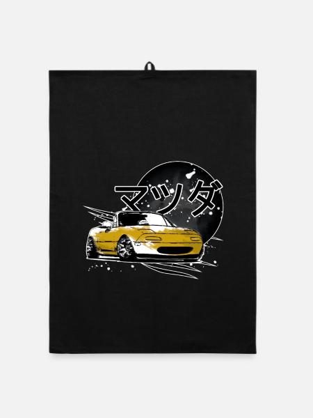 Japanese car Miata Mx5 yellow - Organic dish towel - black - Front