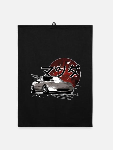 Car Mx5 Miata Japanese writing - Organic dish towel - black - Front