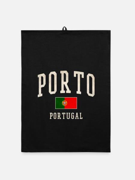 Porto Portugal Vintage Druck - Organic Geschirrtuch - Schwarz - Vorne