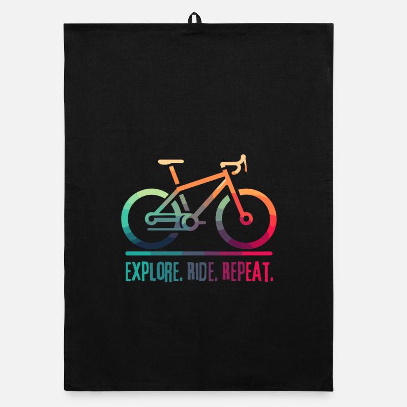Explore Ride Repeat - ein Projekt für den Radfahrer - Organic Geschirrtuch - Schwarz