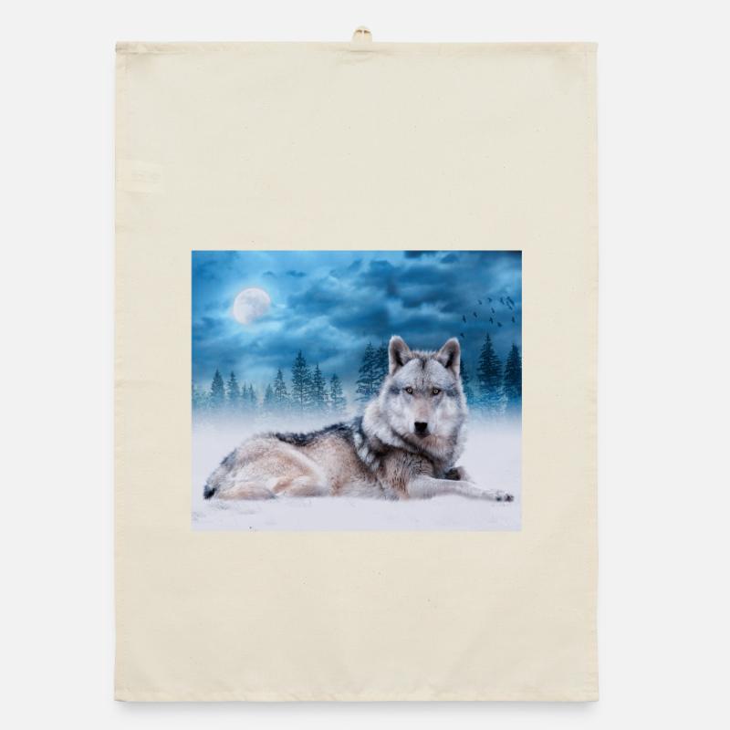 Einsamer Wolf / Wölfe Wolf Mond Mondschein Wildtiere Organic Geschirrtuch