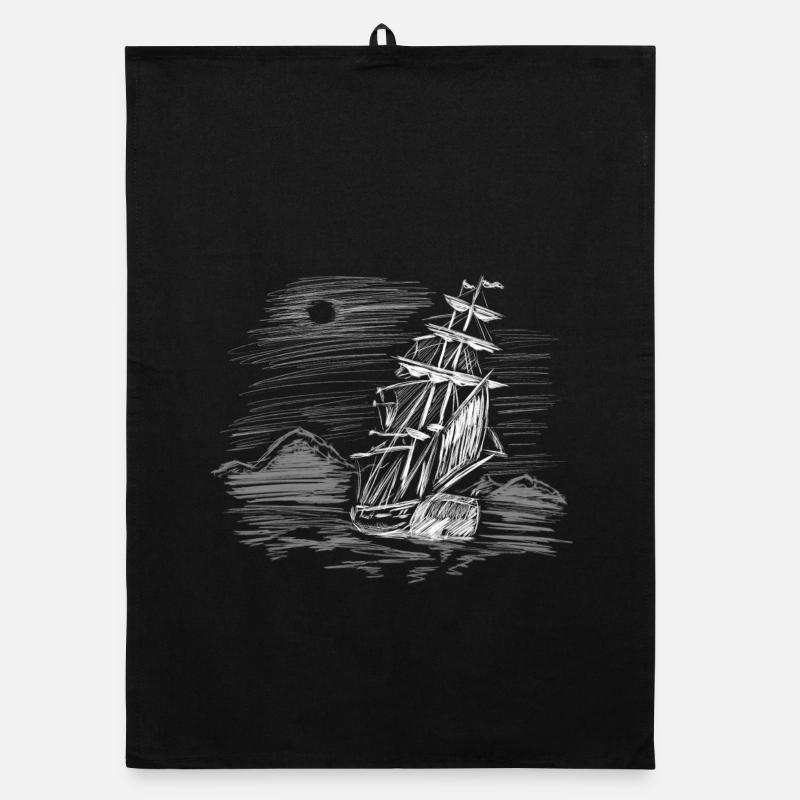 Sailing ship on course Organic dish towel