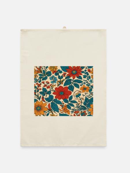 Floral pattern in the colours of the 80s - Organic dish towel - nature - Front