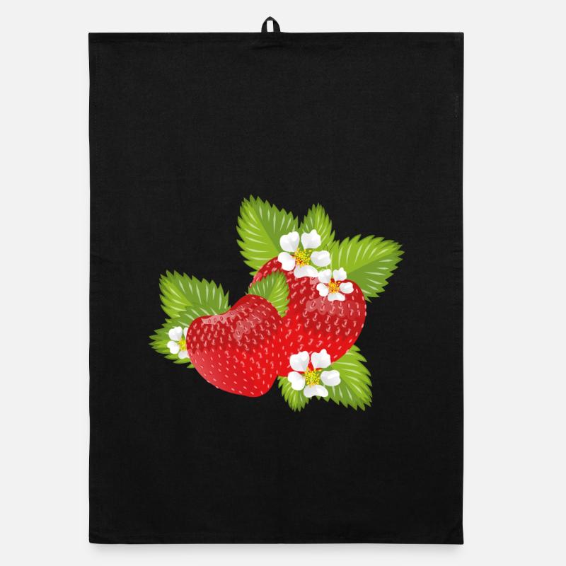 Fraises entourées de feuilles vertes et de fleurs Torchon bio