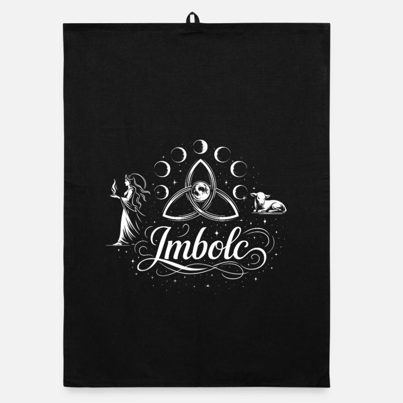 Imbolc Kerzenfest mit Brigid, Lamm und Mond Organic Geschirrtuch