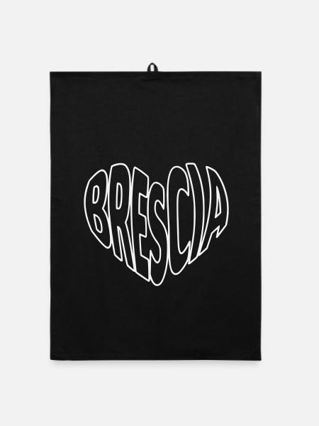 Brescia Lombardie, Typographie Cœur - Torchon bio - noir - Devant