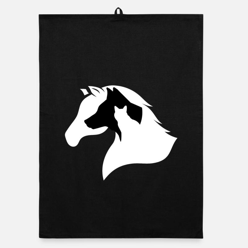 Silhouette De Cheval, Chien, Chat - Torchon bio - noir