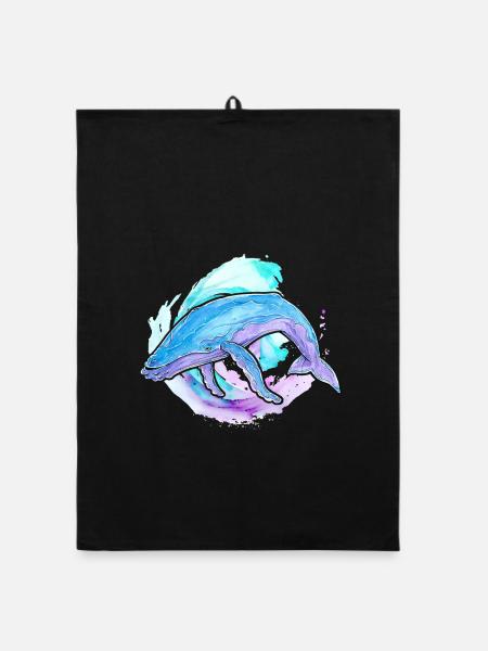 Humpback Whale Watercolor - Organic dish towel - black - Front
