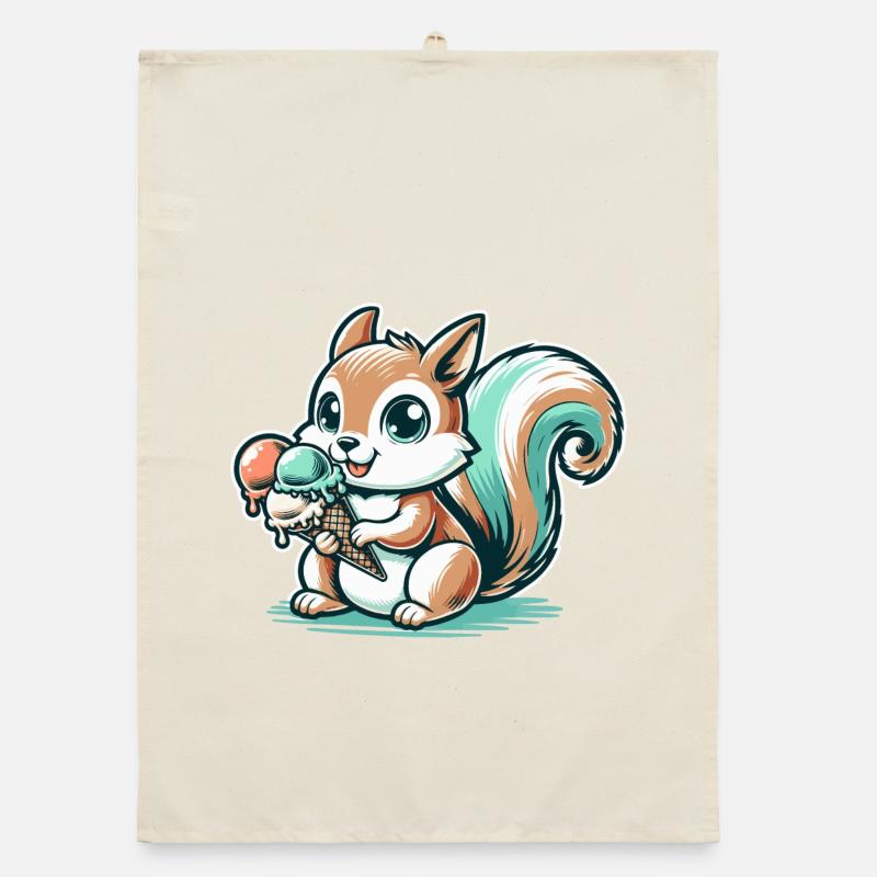 Écureuil de dessin animé mignon avec de la crème glacée Torchon bio