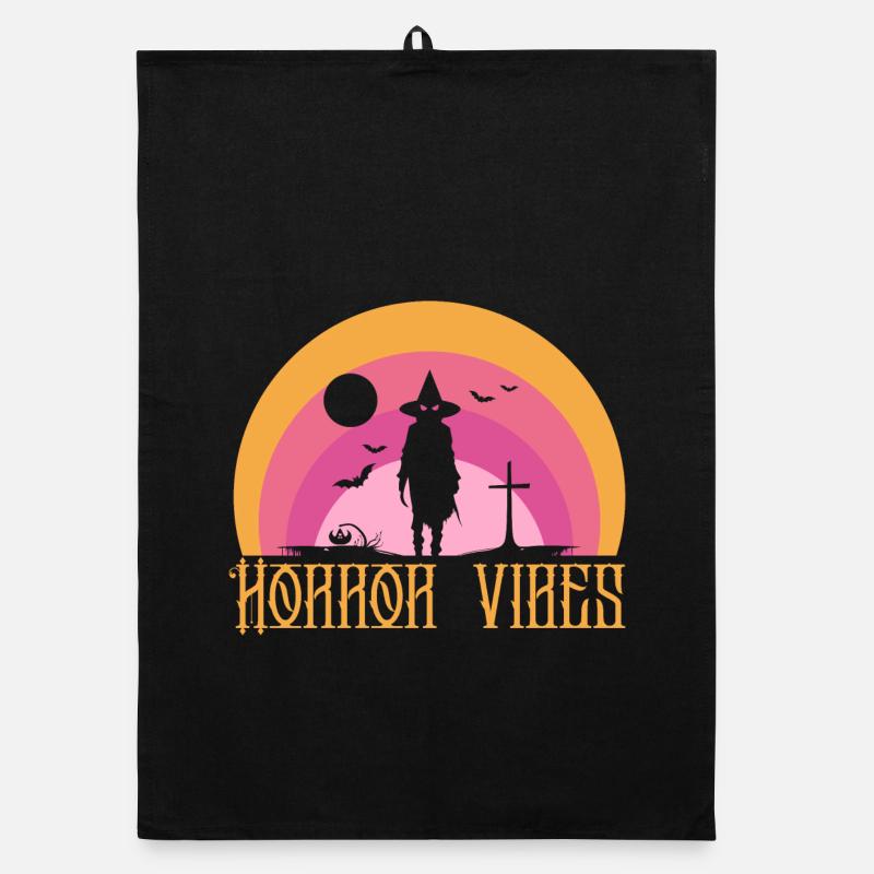 Horror Vibes Witch Silhouette Sunset Organic dish towel