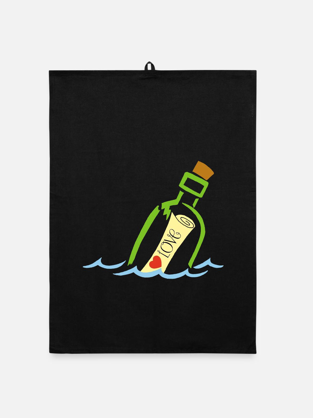 Eine Flasche im Meer - Organic Geschirrtuch - Schwarz - Vorne