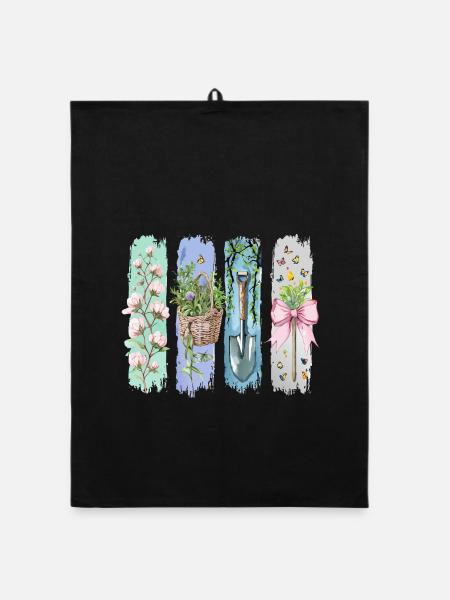 Gartenliebe Naturfreund Florales Motiv - Organic Geschirrtuch - Schwarz - Vorne