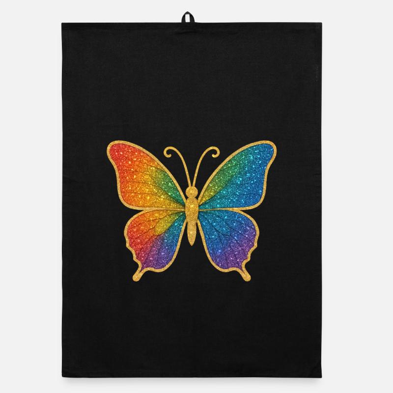 Papillon arc-en-ciel scintillant Torchon bio