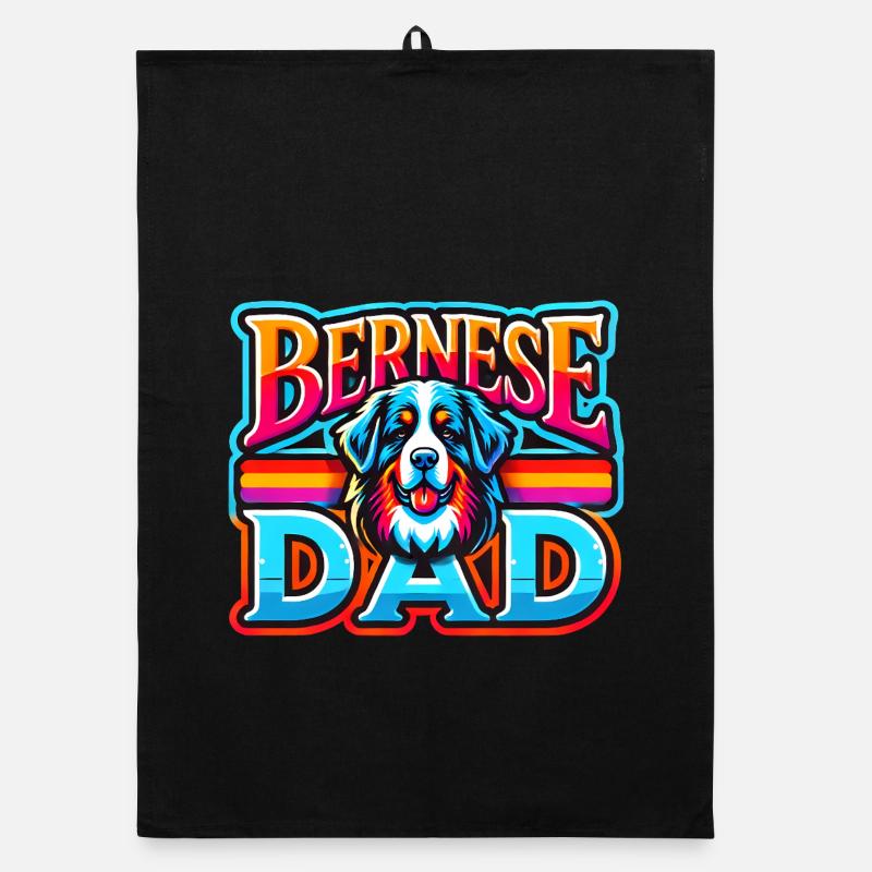 Bernese Dad Rainbow Retro, Dog Father  Organic dish towel