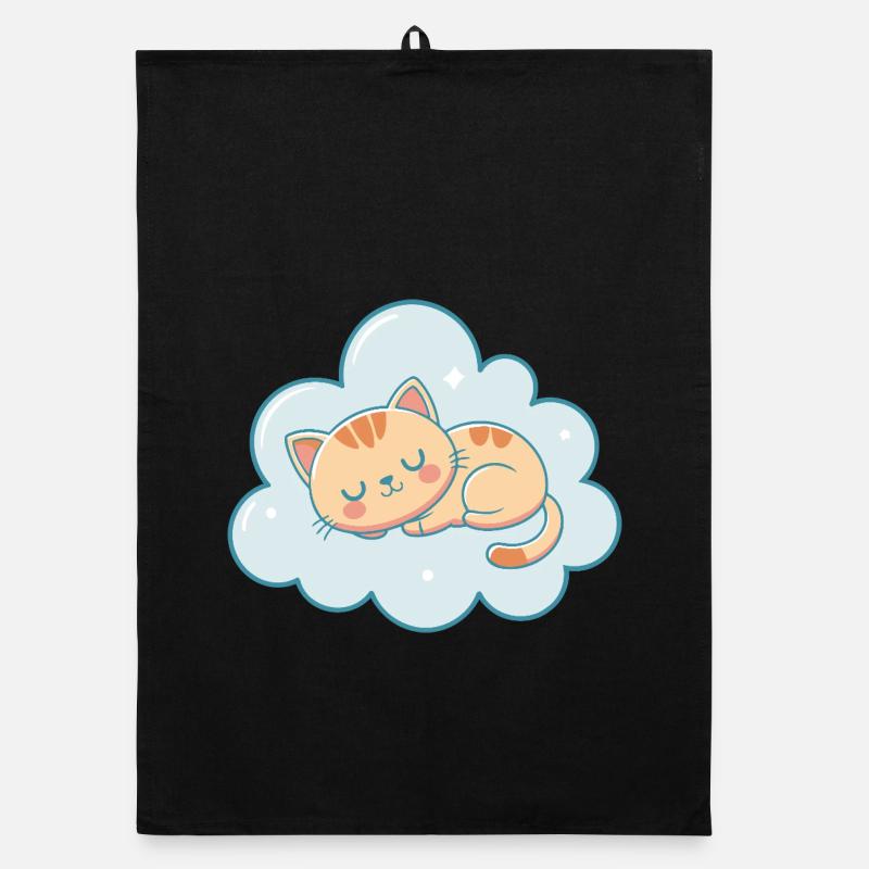 Dreamy kitten on pastel sky blue cloud Organic dish towel