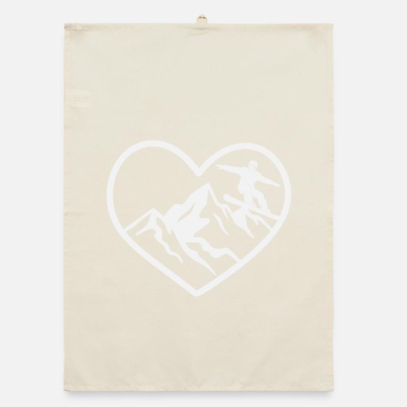 Herz, Berge und Snowboarder Organic Geschirrtuch