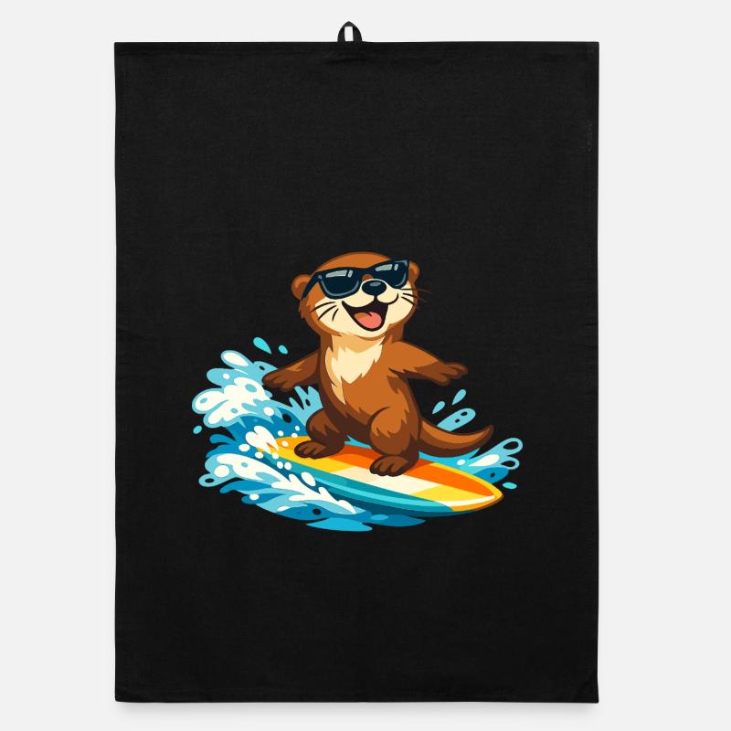Otter Surfer Sunglasses Organic dish towel