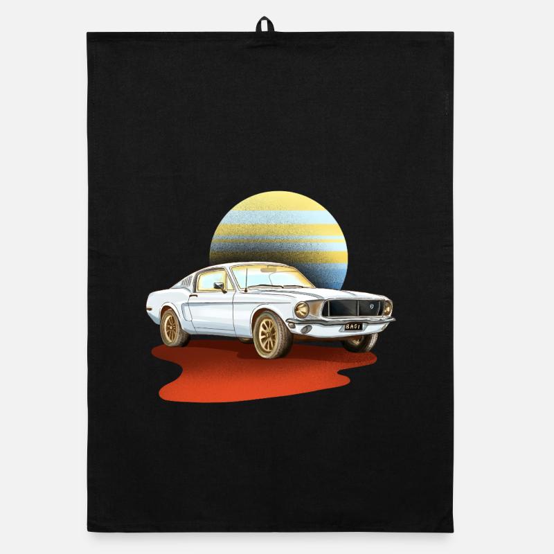 Retro white car – classic vintage Organic dish towel