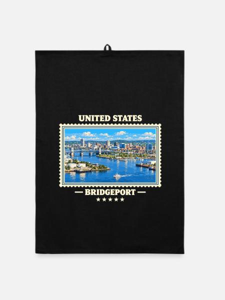 Vereinigte Staaten Bridgeport Vintage Reisemarke - Organic Geschirrtuch - Schwarz - Vorne