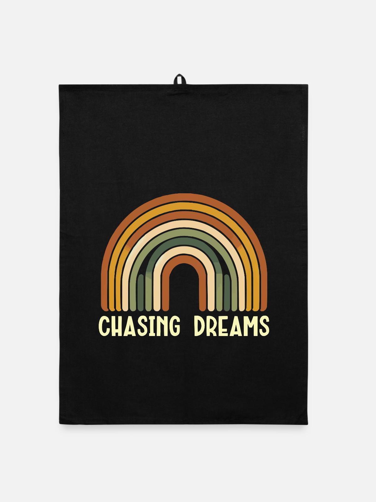 Regenbogen Retro Chasing Dreams - Organic Geschirrtuch - Schwarz - Vorne