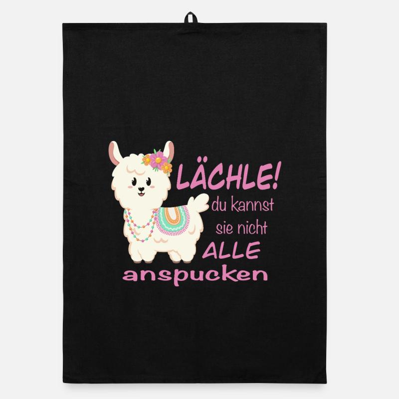 Lama Lächle! lustiger Spruch Organic Geschirrtuch