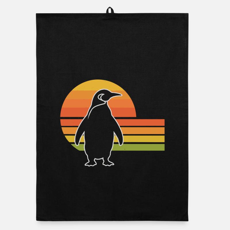 Penguin Silhouette Sonnenuntergang Design Organic Geschirrtuch