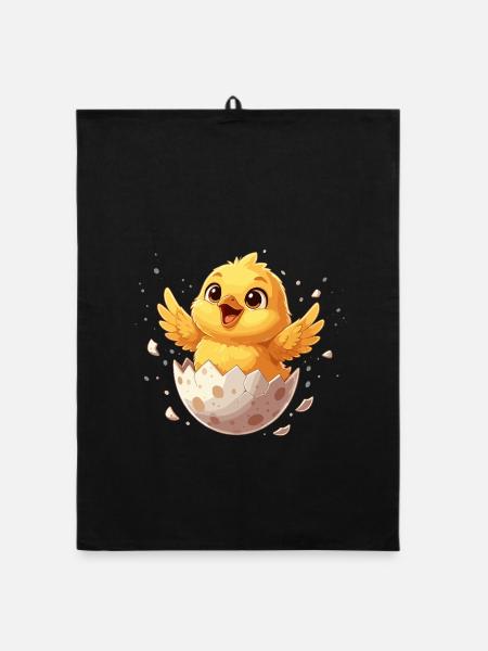 Chicks from the Egg – Happy Departure - Organic dish towel - black - Front