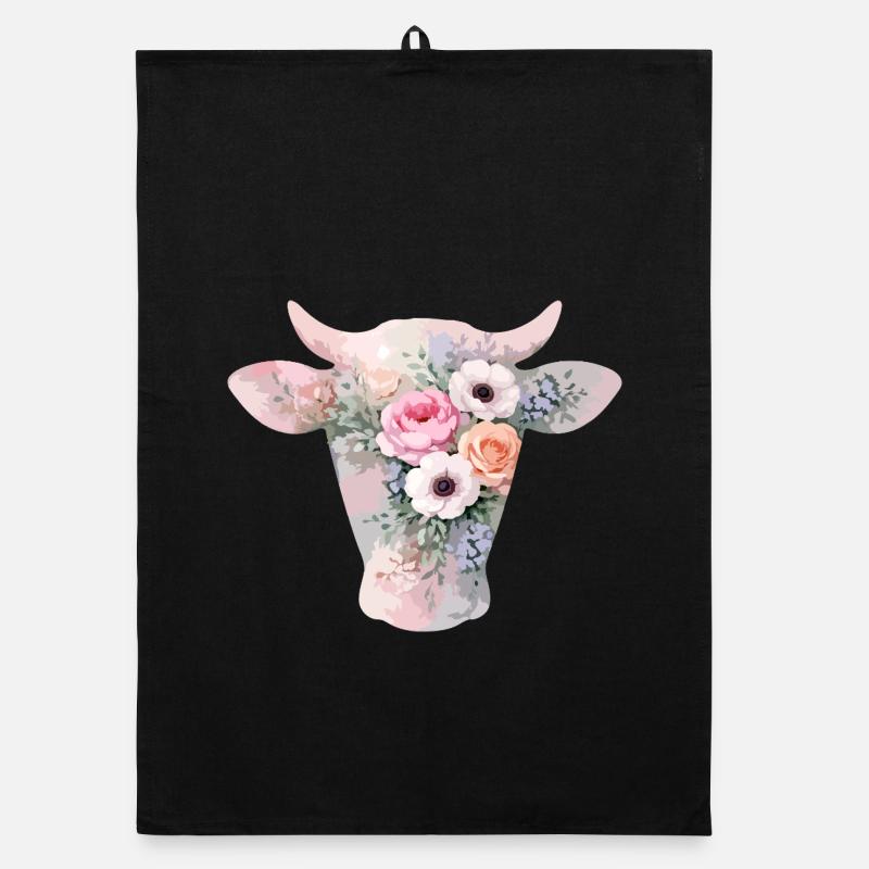 Kuh Silhouette Blumen Organic Geschirrtuch