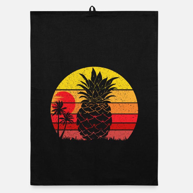 Summer Pineapple Vintage Beach Sunset Organic dish towel