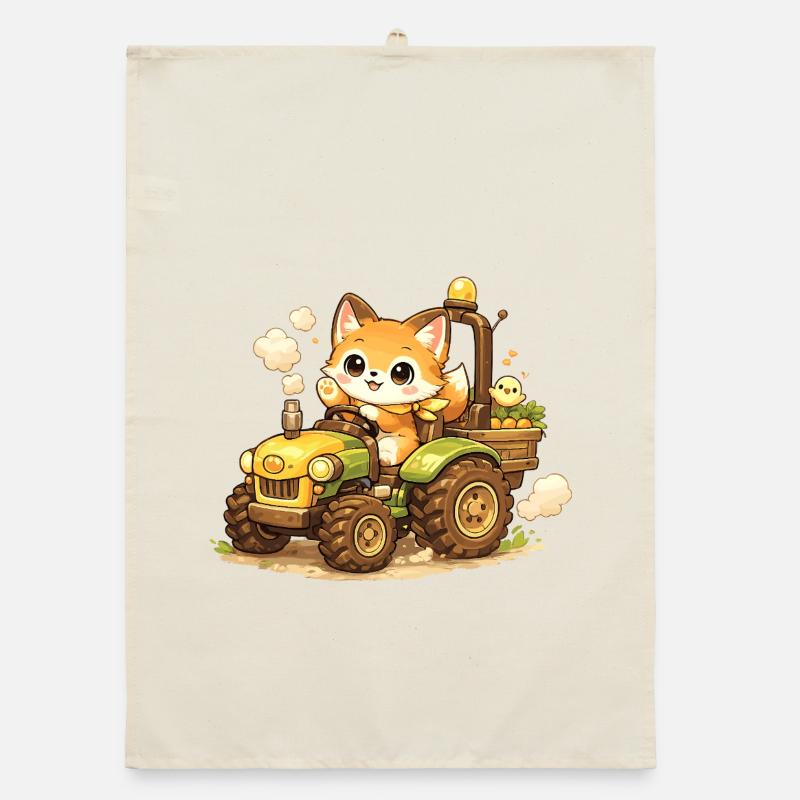 Fox on the tractor Organic dish towel