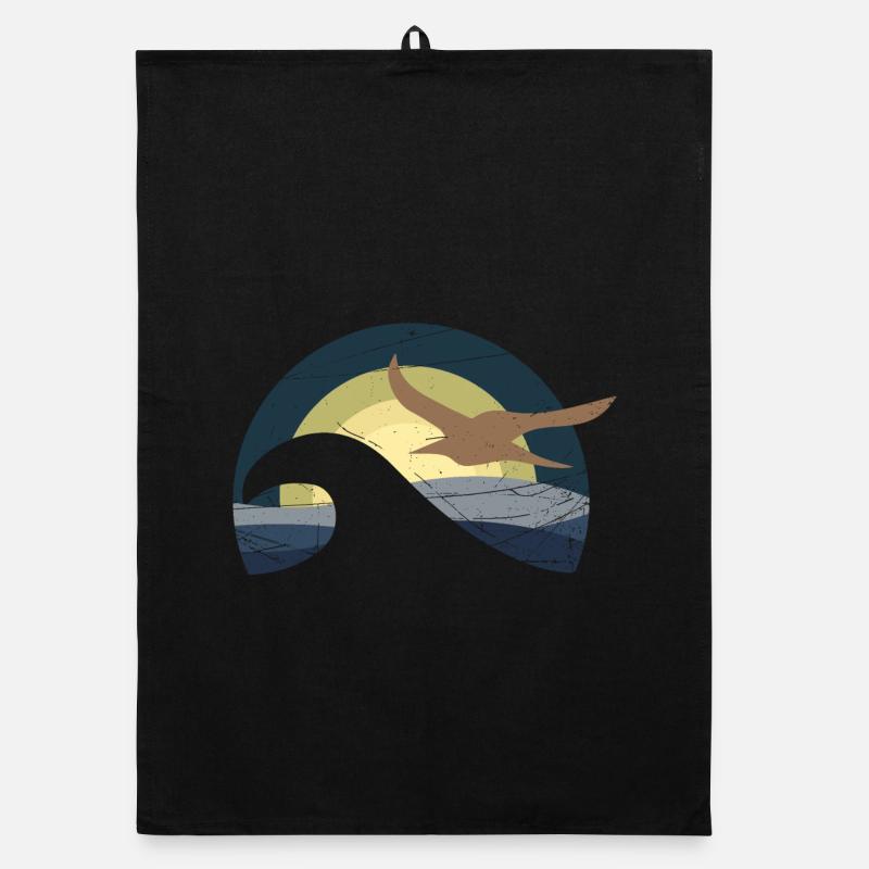 Mouette au bord de la mer - design - Torchon bio - noir