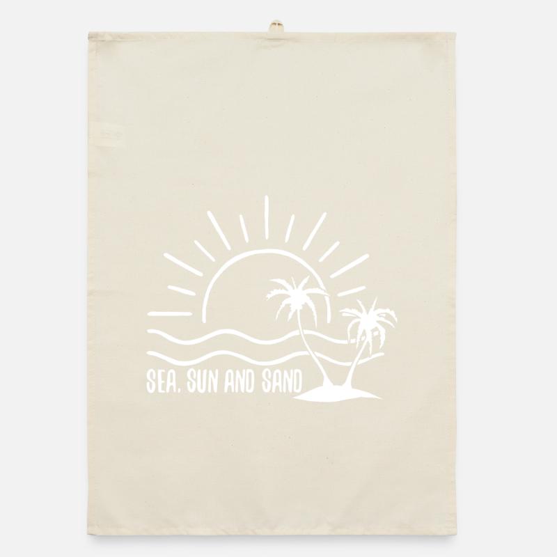 Mer, soleil et sable (blanc) Torchon bio
