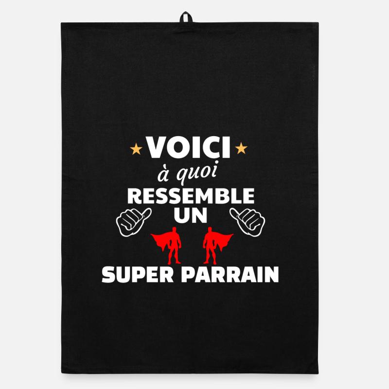 Humour Super Parrain Illustration - Torchon bio - noir