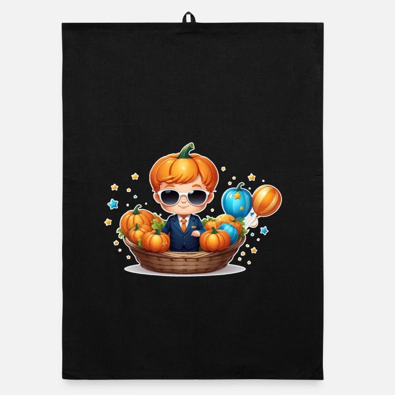 Pumpkin Boy with Sunglasses Halloween Organic dish towel